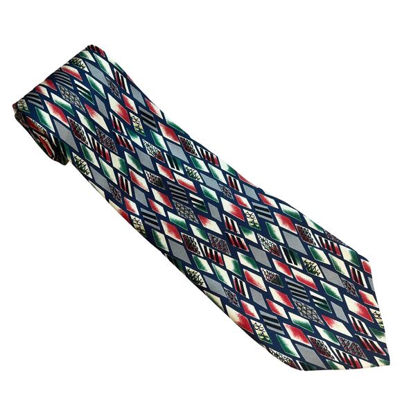 Vintage Robert Talbott Studio Red Blue Geometric 100% Silk Tie 2 Neckties 80s - Picture 2 of 11